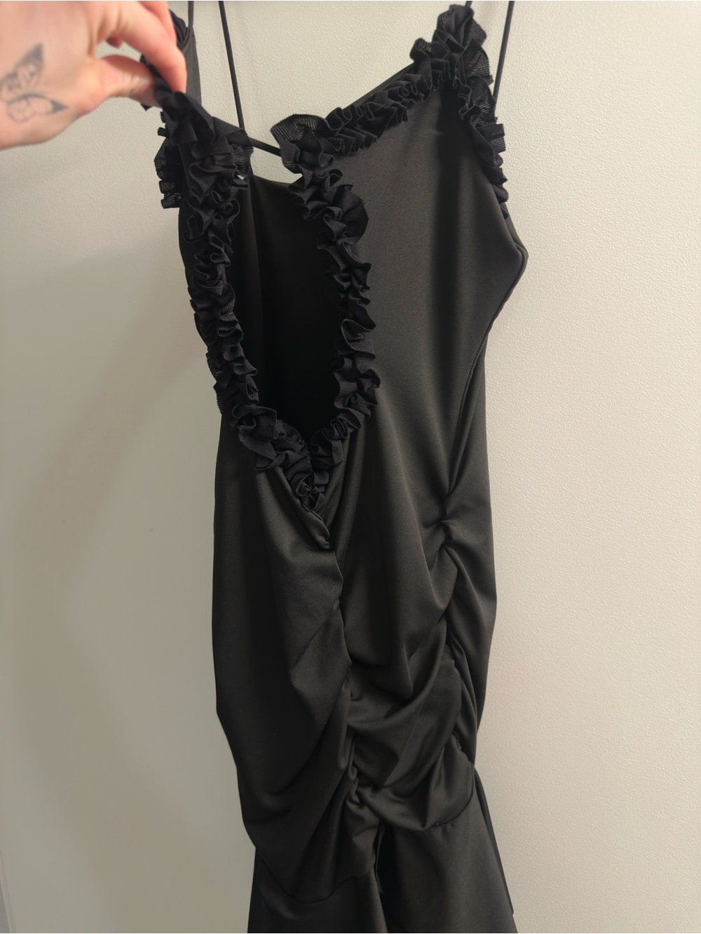 Black Ruffled Cutout Slip Dress - Picture 3 of 3